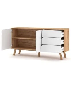 CALICOSY Buffet Bas 2 Portes 3 Tiroirs L160 Cm - Blanc -Boutique Belamp buffet bas 2 portes 3 tiroirs l160 cm blanc 2