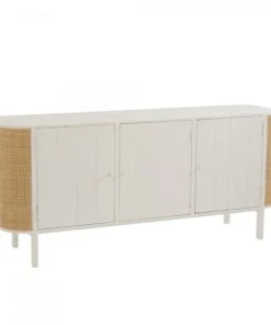 Meubles & Design Buffet Bas 3 Portes 180cm En Cannage Et Bois Blanc