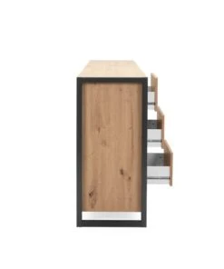 CALICOSY Buffet Bas 3 Portes 3 Tiroirs L160 Cm - Décor Bois Clair -Boutique Belamp buffet bas 3 portes 3 tiroirs l160 cm decor bois clair 4