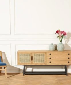 Robin Des Bois Buffet Bas En Chêne Cannage Et Métal Noir Mat L 160 Cm -Boutique Belamp buffet bas en chene cannage et metal noir mat l 160 cm 2