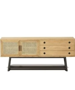 Robin Des Bois Buffet Bas En Chêne Cannage Et Métal Noir Mat L 160 Cm