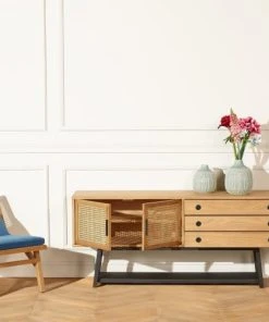 Robin Des Bois Buffet Bas En Chêne Cannage Et Métal Noir Mat L 160 Cm -Boutique Belamp buffet bas en chene cannage et metal noir mat l 160 cm 4