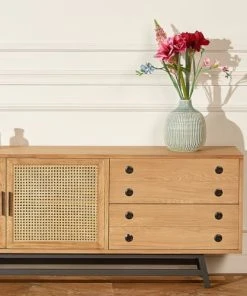 Robin Des Bois Buffet Bas En Chêne Cannage Et Métal Noir Mat L 170 Cm -Boutique Belamp buffet bas en chene cannage et metal noir mat l 170 cm 2