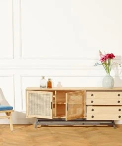 Robin Des Bois Buffet Bas En Chêne Cannage Et Métal Noir Mat L 170 Cm -Boutique Belamp buffet bas en chene cannage et metal noir mat l 170 cm 4