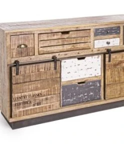 HELLIN Buffet Bas En Manguier/métal 2 Portes Coulissantes 7 Tiroirs -Boutique Belamp buffet bas en manguier metal 2 portes coulissantes 7 tiroirs 2