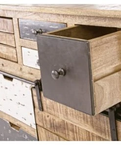 HELLIN Buffet Bas En Manguier/métal 2 Portes Coulissantes 7 Tiroirs -Boutique Belamp buffet bas en manguier metal 2 portes coulissantes 7 tiroirs 3