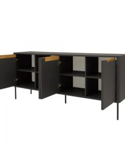 Meubles & Design Buffet Bas Moderne 4 Portes En Bois Gris -Boutique Belamp buffet bas moderne 4 portes en bois gris 3