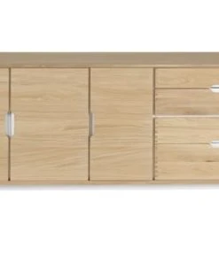 HELLIN Buffet Bas Nordique En Bois De Chêne Naturel 3 Portes + 4 Tiroirs L200