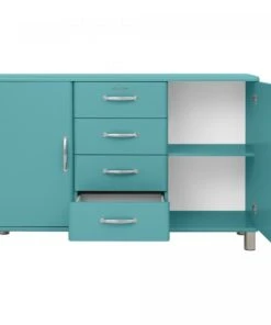 Meubles & Design Buffet Bas Style Rétro 2 Placards 4 Tiroirs Bleu -Boutique Belamp buffet bas style retro 2 placards 4 tiroirs bleu 2
