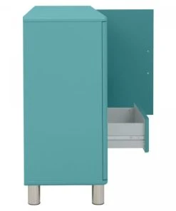 Meubles & Design Buffet Bas Style Rétro 2 Placards 4 Tiroirs Bleu -Boutique Belamp buffet bas style retro 2 placards 4 tiroirs bleu 3