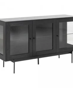 Meubles & Design Buffet Bas Vitré En Métal Noir 3 Portes -Boutique Belamp buffet bas vitre en metal noir 3 portes 2