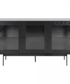 Meubles & Design Buffet Bas Vitré En Métal Noir 3 Portes