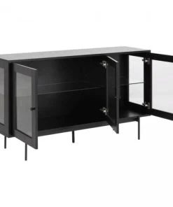 Meubles & Design Buffet Bas Vitré En Métal Noir 3 Portes -Boutique Belamp buffet bas vitre en metal noir 3 portes 3
