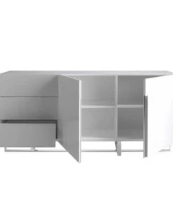 Angel Cerda Buffet Blanc Brillant Trois Tiroirs Simples Y En Acier Inox -Boutique Belamp buffet blanc brillant trois tiroirs simples y en acier inox 2