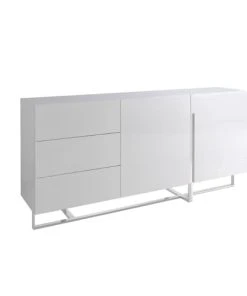 Angel Cerda Buffet Blanc Brillant Trois Tiroirs Simples Y En Acier Inox