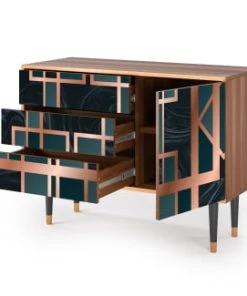 Storyz Buffet Bleu-vert 3 Tiroirs Et 1 Porte L 115 Cm -Boutique Belamp buffet bleu vert 3 tiroirs et 1 porte l 115 cm 5