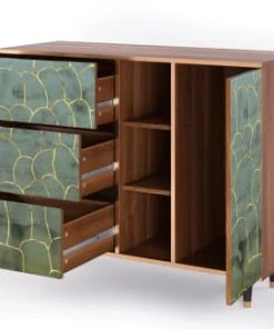 Storyz Buffet Bleu-vert 3 Tiroirs Et 1 Porte L 125 Cm -Boutique Belamp buffet bleu vert 3 tiroirs et 1 porte l 125 cm 4