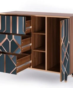 Storyz Buffet Bleu-vert 3 Tiroirs Et 1 Porte L 125 Cm -Boutique Belamp buffet bleu vert 3 tiroirs et 1 porte l 125 cm 9