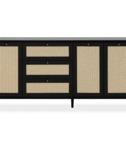 HOMIFAB Buffet Cannage Et Effet Bois Noir 175 Cm