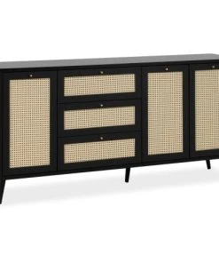 HOMIFAB Buffet Cannage Et Effet Bois Noir 175 Cm -Boutique Belamp buffet cannage et effet bois noir 175 cm 3