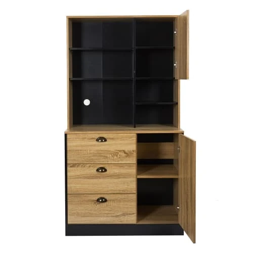 TOILINUX Buffet De Cuisine Hauteur 169cm En Noir Effet Bois 3 TOILINUX Buffet De Cuisine Hauteur 169cm En Noir Effet Bois – Image 3