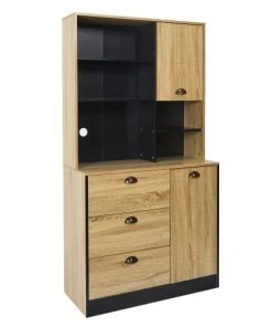 TOILINUX Buffet De Cuisine Hauteur 169cm En Noir Effet Bois