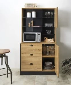 TOILINUX Buffet De Cuisine Hauteur 169cm En Noir Effet Bois 7 TOILINUX Buffet De Cuisine Hauteur 169cm En Noir Effet Bois -Boutique Belamp buffet de cuisine hauteur 169cm en noir effet bois 3