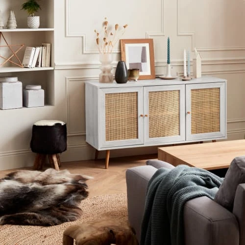 Alice's Garden Buffet De Rangement En Cannage, Blanc - 120x39x70cm 3 Alice's Garden Buffet De Rangement En Cannage, Blanc - 120x39x70cm – Image 3