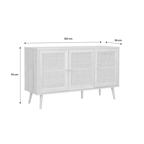 Alice's Garden Buffet De Rangement En Cannage, Blanc - 120x39x70cm 6 Alice's Garden Buffet De Rangement En Cannage, Blanc - 120x39x70cm – Image 6