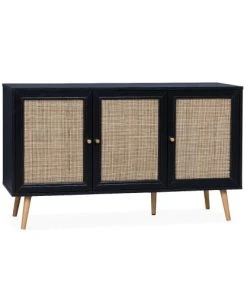 Alice's Garden Buffet De Rangement En Cannage, Noir - 120x39x70cm