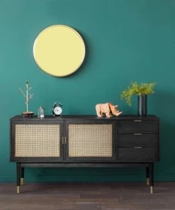 Drawer Buffet Design 2 Portes 3 Tiroirs Bois Et Cannage L170cm Noir -Boutique Belamp buffet design 2 portes 3 tiroirs bois et cannage l170cm noir 2