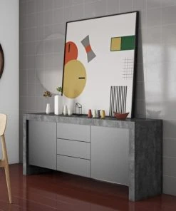 TEMAHOME Buffet Effet Bois Béton Et Noir -Boutique Belamp buffet effet bois beton et noir 4