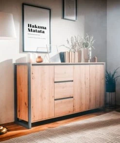 HOMIFAB Buffet Effet Chêne Et Métal Noir 160 Cm 8 HOMIFAB Buffet Effet Chêne Et Métal Noir 160 Cm -Boutique Belamp buffet effet chene et metal noir 160 cm 2