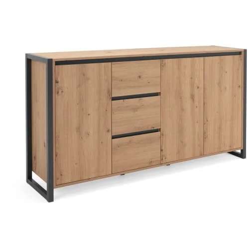 HOMIFAB Buffet Effet Chêne Et Métal Noir 160 Cm 5 HOMIFAB Buffet Effet Chêne Et Métal Noir 160 Cm – Image 5