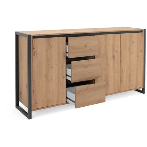 HOMIFAB Buffet Effet Chêne Et Métal Noir 160 Cm 6 HOMIFAB Buffet Effet Chêne Et Métal Noir 160 Cm – Image 6