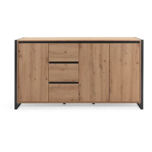 HOMIFAB Buffet Effet Chêne Et Métal Noir 160 Cm 1 HOMIFAB Buffet Effet Chêne Et Métal Noir 160 Cm