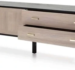 Thai Natura Buffet En Bois 2 Portes 2 Tiroirs Noir Et Bois Clair Cérusé -Boutique Belamp buffet en bois 2 portes 2 tiroirs noir et bois clair ceruse 3