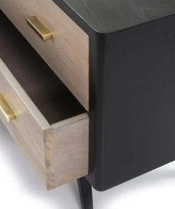 Thai Natura Buffet En Bois 2 Portes 2 Tiroirs Noir Et Bois Clair Cérusé -Boutique Belamp buffet en bois 2 portes 2 tiroirs noir et bois clair ceruse 4