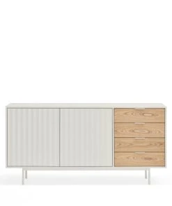 TEULAT Buffet En Bois 2 Portes 4 Tiroirs L159,2cm Blanc