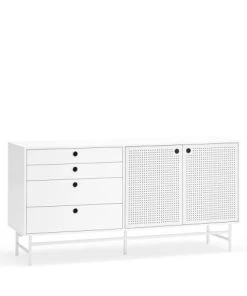 TEULAT Buffet En Bois 2 Portes 4 Tirroirs L150cm Blanc -Boutique Belamp buffet en bois 2 portes 4 tirroirs l150cm blanc 2