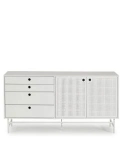 TEULAT Buffet En Bois 2 Portes 4 Tirroirs L150cm Blanc