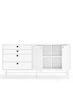 TEULAT Buffet En Bois 2 Portes 4 Tirroirs L150cm Blanc -Boutique Belamp buffet en bois 2 portes 4 tirroirs l150cm blanc 3
