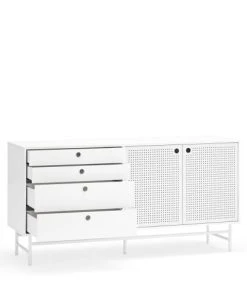 TEULAT Buffet En Bois 2 Portes 4 Tirroirs L150cm Blanc -Boutique Belamp buffet en bois 2 portes 4 tirroirs l150cm blanc 4