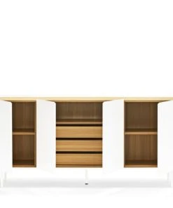 TEULAT Buffet En Bois 4 Portes 3 Tiroirs L165cm Blanc -Boutique Belamp buffet en bois 4 portes 3 tiroirs l165cm blanc 2