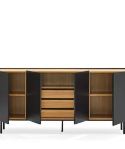 TEULAT Buffet En Bois 4 Portes 3 Tiroirs L165cm Noir -Boutique Belamp buffet en bois 4 portes 3 tiroirs l165cm noir 2