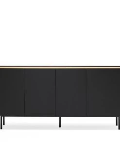 TEULAT Buffet En Bois 4 Portes 3 Tiroirs L165cm Noir