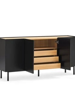 TEULAT Buffet En Bois 4 Portes 3 Tiroirs L165cm Noir -Boutique Belamp buffet en bois 4 portes 3 tiroirs l165cm noir 4
