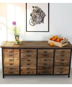 Rendez Vous Déco Buffet En Bois De Cèdre Recyclé Et Métal, 12 Tiroirs -Boutique Belamp buffet en bois de cedre recycle et metal 12 tiroirs 4