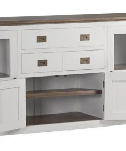 MOYCOR Buffet En Bois De Mindi Blanc Et Plateau Marron L180 -Boutique Belamp buffet en bois de mindi blanc et plateau marron l180 3