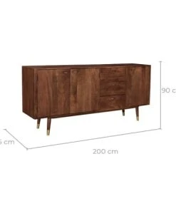 Rendez Vous Déco Buffet En Bois Massif 3 Portes 3 Tiroirs Et Détails Dorés -Boutique Belamp buffet en bois massif 3 portes 3 tiroirs et details dores 2